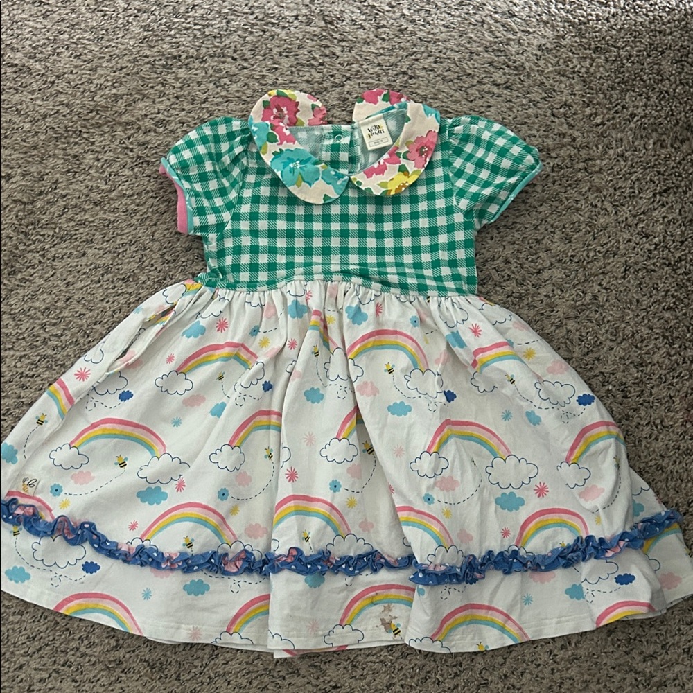 Wildflowers Green Gingham Top Rainbow Cloud Tunic Dress girls size 6